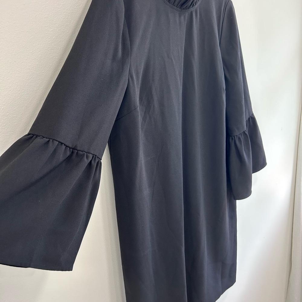 J. Crew NWT Ruffle Neck Shift Dress 365 Crepe Black Women's Bell Sleeve Size 10 - Picture 2 of 8